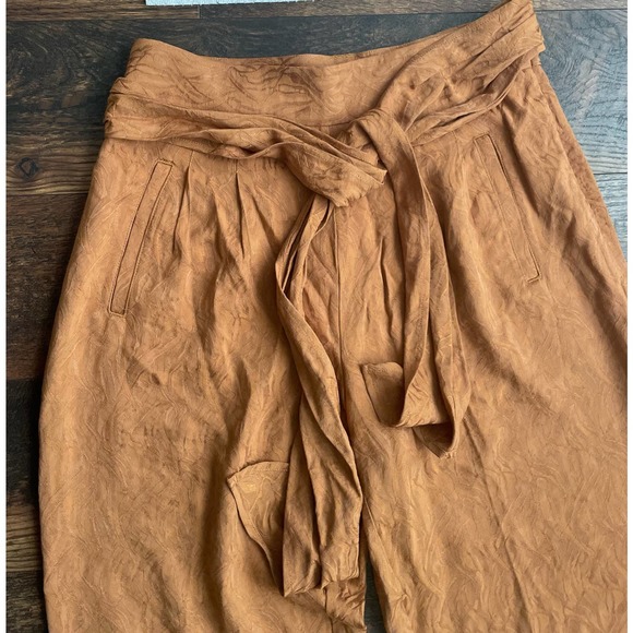 Anthropologie Ett TWA Aubade Jacquard Pants Boho 6 Tie Waist Zip Gold - Picture 4 of 12